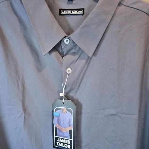 James Tailor Mens size 3XL Gray‎ Button Up Shirt Cotton Poly Spandex Stretch NEW - Picture 4 of 4